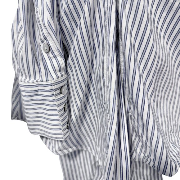 Cinq a Sept Mariezehl Long Sleeve Pinstriped Ruched Poplin Top Women's size M - Picture 5 of 9